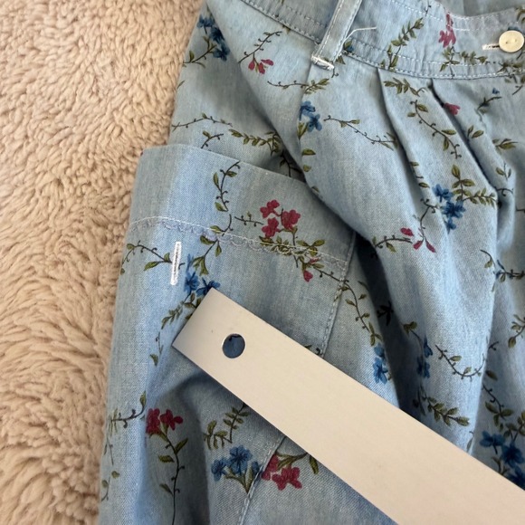 Blue Floral Denim Maxi Skirt Button Front Pockets Cottagecore Vintage 80s - Picture 6 of 8